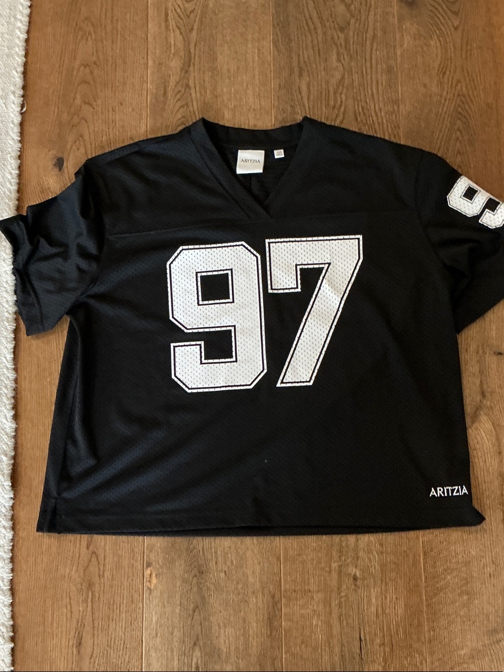 Aritzia Black Mesh Jersey Tee with White '97'